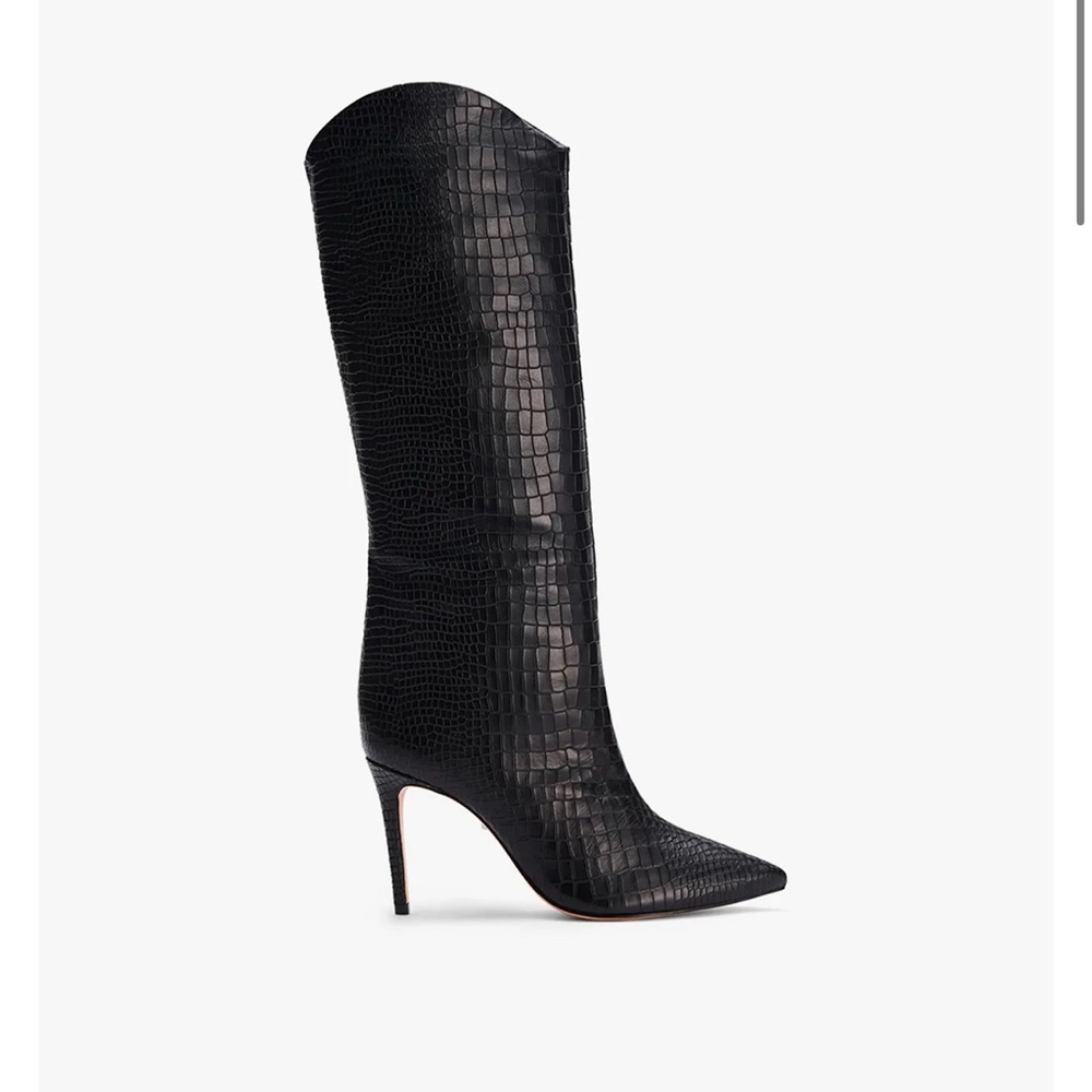 SCHUTZ Black Croc-Embossed Maryana Heeled Boots